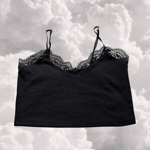 Black Lace Cropped Tank Top with Bows size Large